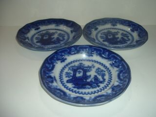 3 Flow Blue Tj & J Mayer Longport Oregon Chinese Porcelain 7 5/8 " Plates Antique