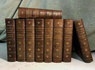 Waverley Novels Sir Walter Scott Antique Leather Bound Books Shabby Chic