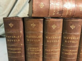 Waverley Novels Sir Walter Scott Antique Leather Bound Books Shabby Chic 2