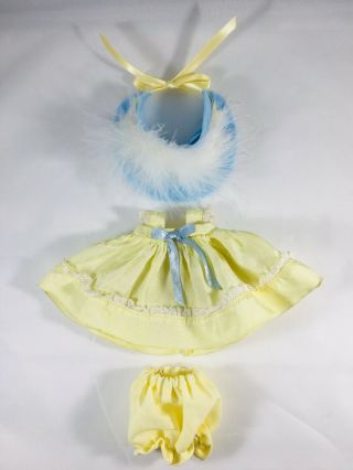 Ginny Medford Mass Tag Yellow Dress W - Blue Bow,  Feather Hat & Bloomers (no Doll)