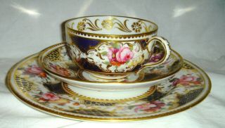 QUALITY ANTIQUE HARRODS LONDON BATWING CUP & SAUCER TRIO,  FLOWERS & GOLD GILT 2
