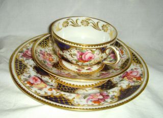 QUALITY ANTIQUE HARRODS LONDON BATWING CUP & SAUCER TRIO,  FLOWERS & GOLD GILT 3
