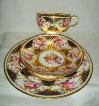 QUALITY ANTIQUE HARRODS LONDON BATWING CUP & SAUCER TRIO,  FLOWERS & GOLD GILT 4