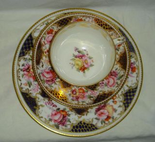 QUALITY ANTIQUE HARRODS LONDON BATWING CUP & SAUCER TRIO,  FLOWERS & GOLD GILT 6