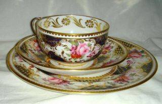 QUALITY ANTIQUE HARRODS LONDON BATWING CUP & SAUCER TRIO,  FLOWERS & GOLD GILT 8
