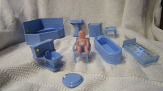 Vintage Blue Dollhouse Furniture With Renwal Baby Bathroom Ideal And Others