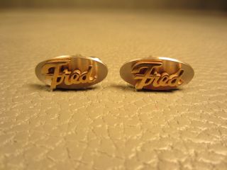 Vintage " Fred " White Gold Plated (silver Tone) Cuff Links