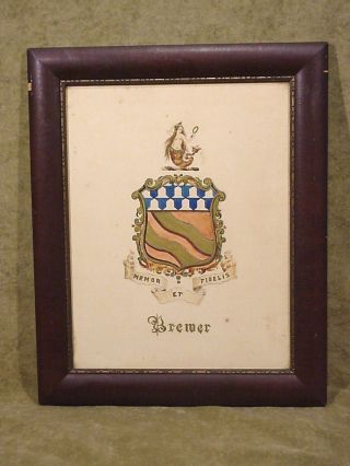 Antique Brewer Armorial Aquarelle Watercolor Painting Coat Of Arms Family Crest