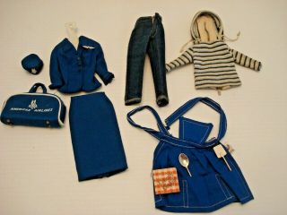 Vintage Barbie Doll Clothes 1950`s 60 S Stewardess Outfit Jeans Apron