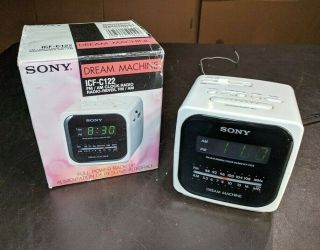 Vintage Sony Icf - C122 Cube Dream Machine Am/fm Alarm Digital Clock Radio W/ Box