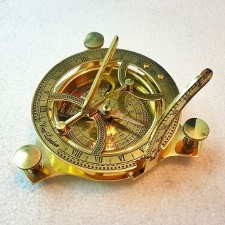 Brass Sundial Compass Vintage Collectible Item