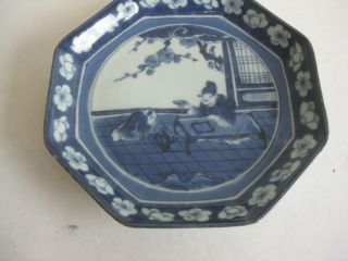 Fine Old Antique Chinese Hand Painted Blue & White Porcelain Octagon Bowl Plate 3