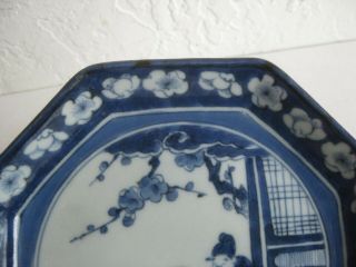 Fine Old Antique Chinese Hand Painted Blue & White Porcelain Octagon Bowl Plate 5