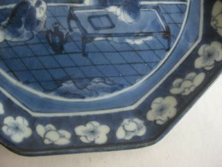 Fine Old Antique Chinese Hand Painted Blue & White Porcelain Octagon Bowl Plate 6