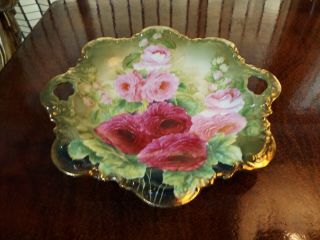 Antique P.  T.  (tirschenreuth) Bavaria Hand Painted Cake Plate Roses Exc