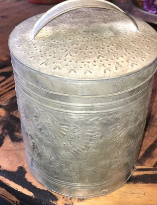 Punched Tin Canister,  Galvanized Canister,  Antique Canister,