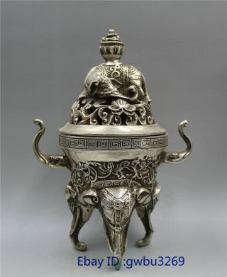 Tibetan Silver Incense Burner Hand Carved God Of Wealth Elephant W Xuande Mark