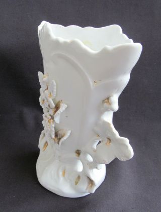 Antique Porcelain Flat Back Spill Vase Mantle Vase 6” Tall VG White 4
