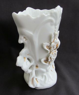 Antique Porcelain Flat Back Spill Vase Mantle Vase 6” Tall VG White 5