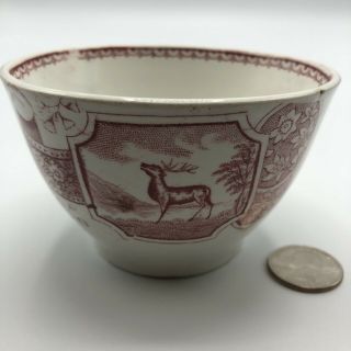 Antique Staffordshire Red Transferware Stag Large Waste Bowl Soft Paste Allerton