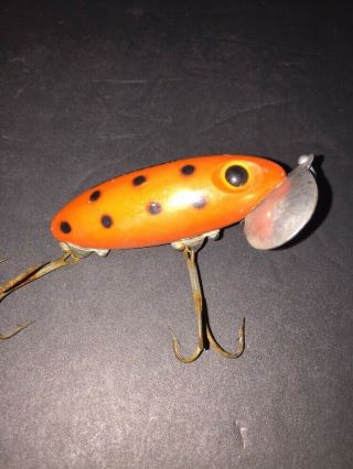 Vintage Fred Arbogast Jitterbug Orange W/ Black Spots Topwater Fishing Lure