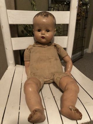 Vintage Ideal Composition Baby Doll With Cloth Body Needs Tlc