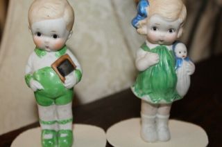 2 Vintage Ceramic Bisque Frozen Charlotte Dolls Girl Boy Japan 4 1/2 " Dolls