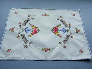 Vintage Table Centre Hand Embroidered Petit Point Roses