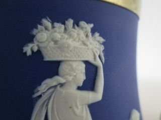 Antique England 1913 Wedgwood Jasperware Blue & White Cookie Jar With Lid