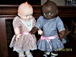 Two Vintage Kewpie Dolls By Cameo - 1967 - A Black & A White Baby 16 Inches Tall