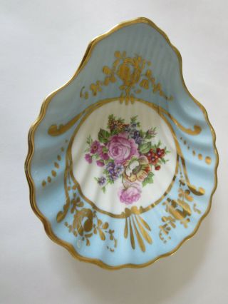 Antique Blue Limoges Porcelain Shell Trinket Dish