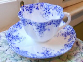 Antique Shelley,  England Dainty Blue Porcelain Cup & Causer Set - 3 Days Shippng