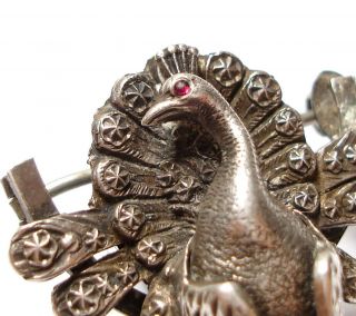 Antique Victorian Silver Peacock Brooch Pin