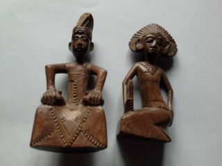 3.  5 " Carved Wooden African Or Religious Figures Intricate Headdresses