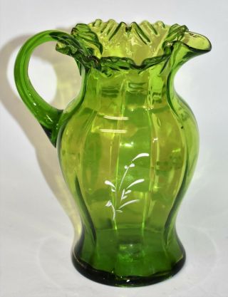 Antique Mary Gregory Green Glass Pitcher