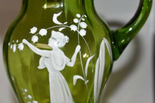 Antique Mary Gregory Green Glass Pitcher 4
