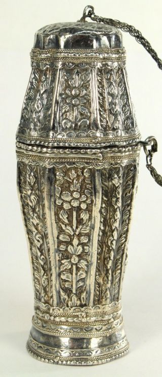 Antique Southeast Asian FINE Silver Betel Areca Nut Lime Container Opium Box 2