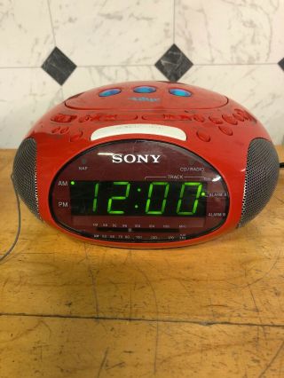 Sony Icf - Cd831 Red Psyc Dream Machine Fm/am Cd Alarm Clock Radio Great Red