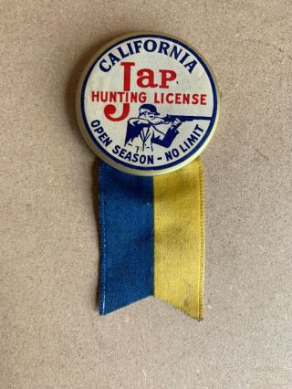 Vintage Antique Wwll California Jap Hunting License Metal Pin Military Japan