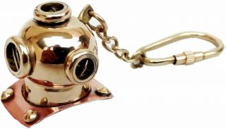 Nautical Brass Diving Helmet Key Chain Vintage Maritime Divers Helmet Key Ring