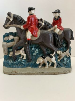 Vintage Fox Hunting Horses W/ Riders And Hunting Dogs Cast Iron Door Stopper