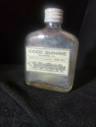 Antique Medicine Bottle Coco Quinine Medicine Bottle.  Label