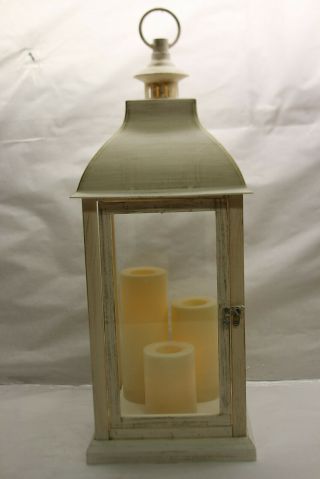 Candle Impressions Large Indoor/ Outdoor Lantern W/candles Antique White Rtl$59