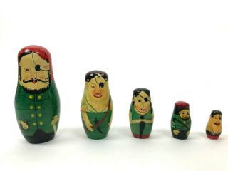 Vintage Pirates Russian Wooden Nesting Dolls 5 Painted Matryoshka Novelty
