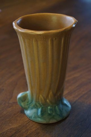 Vtg Antique Nelson Mccoy 1926 Cornucopia Pedestal Vase Brown Green Arts Crafts