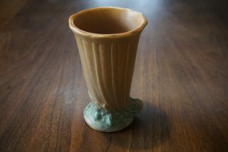 VTG antique Nelson McCoy 1926 cornucopia pedestal vase brown green arts crafts 2