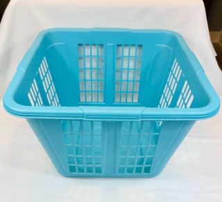 Vintage Rubbermaid Square Laundry Basket Turquoise 2972 Clothes Hamper Plastic
