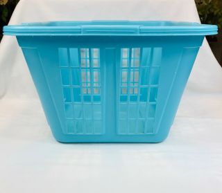 Vintage Rubbermaid Square Laundry Basket Turquoise 2972 Clothes Hamper Plastic 2