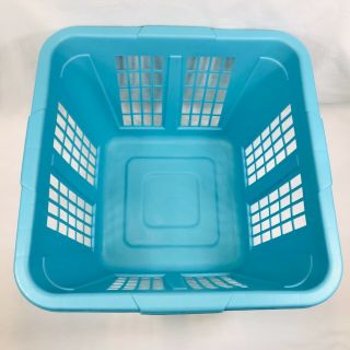 Vintage Rubbermaid Square Laundry Basket Turquoise 2972 Clothes Hamper Plastic 3