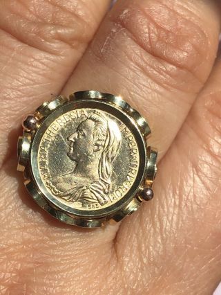 Antique Hallmark 585 14k Old Coin Gold Ring - Uk Size M